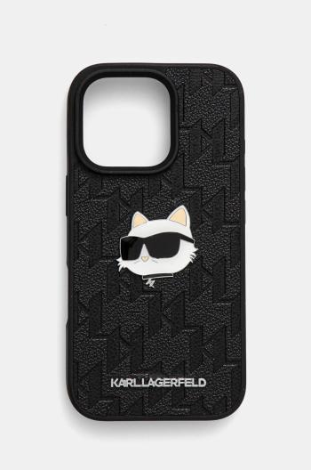 Obal na telefon Karl Lagerfeld iPhone 16 Pro 6.3 černá barva, KLHCP16LPGKLCHPK