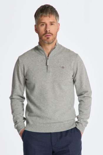 SVETR GANT SUPERFINE LAMBSWOOL HALF ZIP GREY MELANGE