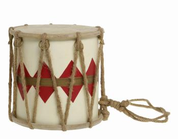 Červeno-bílý vánoční dřevěný buben s kůží Drum Vintage - Ø 17*16 cm 52059233