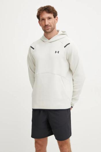 Mikina Under Armour Unstoppable Fleece pánská, béžová barva, s kapucí, s potiskem, 1389350