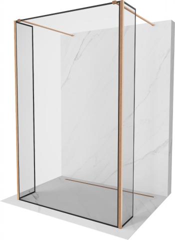 MEXEN/S Kioto Sprchová zástěna WALK-IN volněstojící 90 x 30 x 30 cm, černý vzor, měď kartáčovaná 800-090-030-222-65-70-030