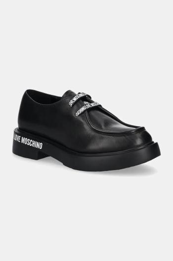 Kožené polobotky Love Moschino dámské, černá barva, na plochém podpatku, JA10414G0LIA0000