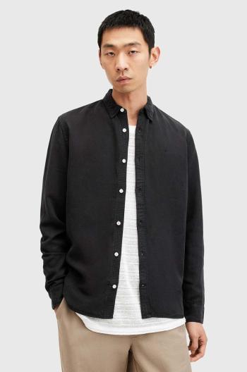 Košile s příměsí lnu AllSaints LAGUNA LS SHIRT černá barva, regular, M160SB