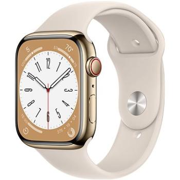 Apple Watch Series 8 45mm Cellular Zlatý nerez s hvězdně bílým sportovním řemínkem (MNKM3CS/A)