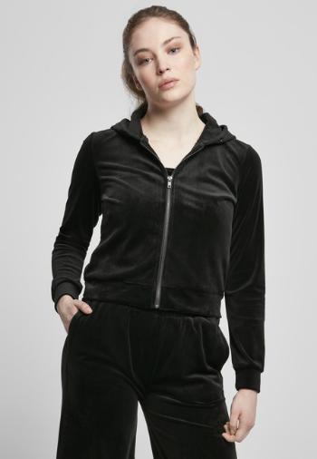 Urban Classics Ladies Short Velvet Zip Hoody black - XS