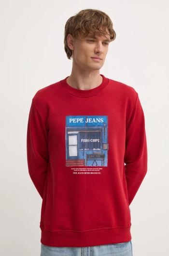 Bavlněná mikina Pepe Jeans AENYS CREW pánská, červená barva, s potiskem, PM582739