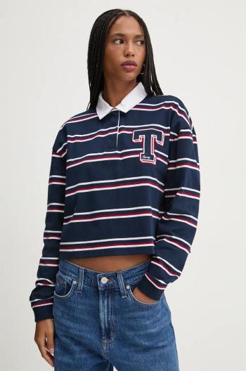 Bavlněné tričko s dlouhým rukávem Tommy Jeans tmavomodrá barva, DW0DW18498