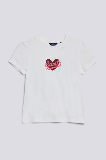 TRIČKO GANT D1. HEART SCRIPT SS T-SHIRT WHITE