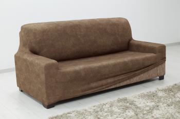 Poťah na sedačku elastický, Estivella odolný voči škvrnám, svetlo hnedý trojkreslo 180 - 220 cm