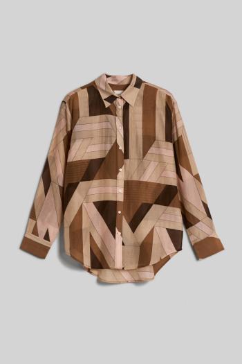 HALENKA GANT REL LETTERS PRINT COT SILK SHIRT ROASTED WALNUT