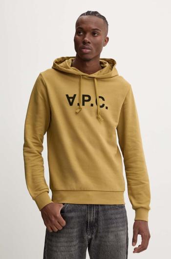 Bavlněná mikina A.P.C. hoodie standard grand vpc GOTS zelená barva, s kapucí, s aplikací, COHBN.M27908