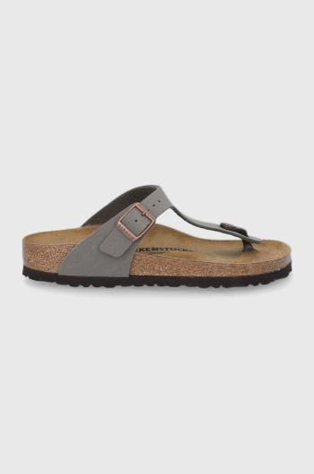 Žabky Birkenstock Gizeh dámské, šedá barva, na plochém podpatku, 43393