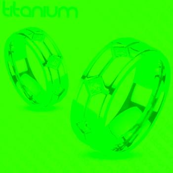 Titánová obrúčka - kosoštvorce, vsadené zirkóny - Veľkosť: 65 mm