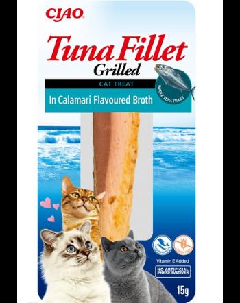 INABA Tuna fillet in calamari  broth 15g Recompensa pisica, file de ton in sos cu gust de calamar