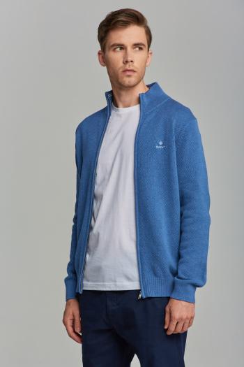 SVETR GANT COTTON PIQUE ZIP CARDIGAN DENIM BLUE MEL