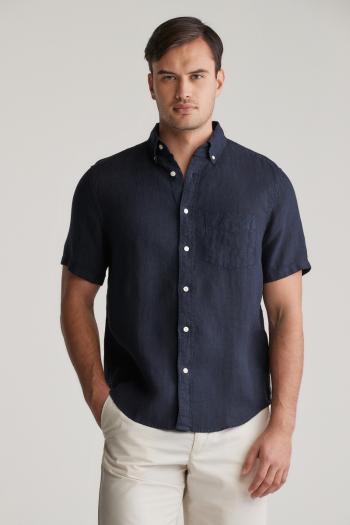 KOŠILE GANT REG GMNT DYED LINEN SS SHIRT EVENING BLUE