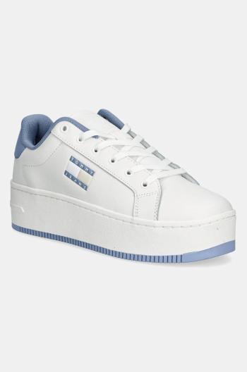 Kožené sneakers boty Tommy Jeans TJW FLATFORM ESS bílá barva, EN0EN02518