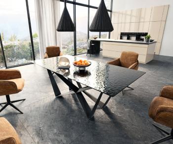 Jídelní stůl Edge 200x100 reliéfní sklo kouřové černé 3D design