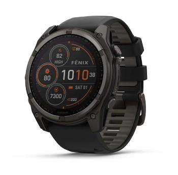 Garmin Fenix® 8 – 51 mm, Solar, Sapphire Sapphire, Carbon grey DLC titanium s Black/Grey silikonovým řemínkem 010-02907-11