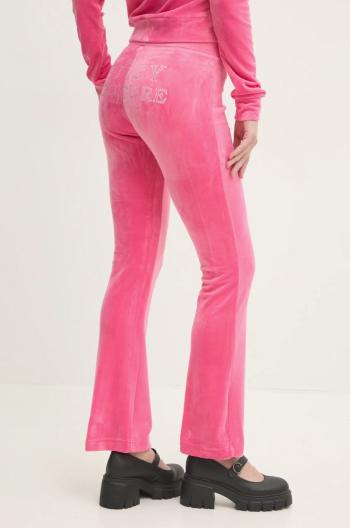 Velurové teplákové kalhoty Juicy Couture LISA REGAL VELOUR STRAIGHT LEG TRACK PANT růžová barva, s aplikací, JCBBJ224829