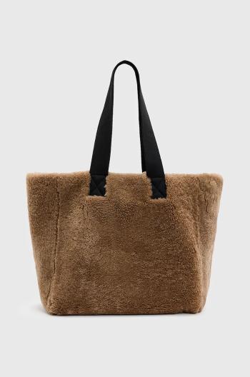 Oboustranná kožená kabelka AllSaints IZZY SHEARLING hnědá barva, W056XB