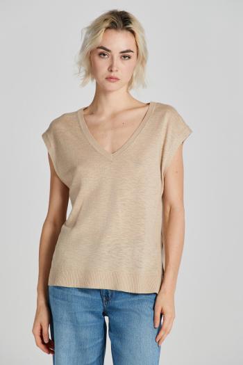 VESTA GANT LINEN BLEND V-NECK VEST DRY SAND