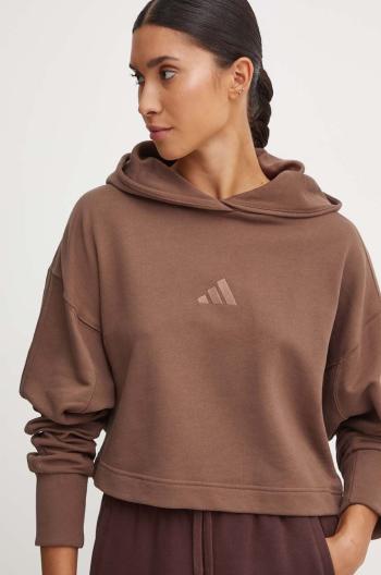 Mikina adidas All SZN dámská, hnědá barva, s kapucí, hladká, JI9105