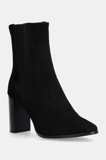 Nubukové kotníkové boty Calvin Klein HEEL CHELSEA BOOT 85 SUE černá barva, na podpatku, HW0HW02192