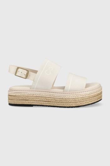 Sandály Calvin Klein FLATFORM WEDGE - HE dámské, bílá barva, na platformě, HW0HW01497