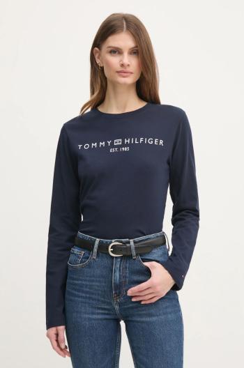 Bavlněné tričko s dlouhým rukávem Tommy Hilfiger tmavomodrá barva, WW0WW43620