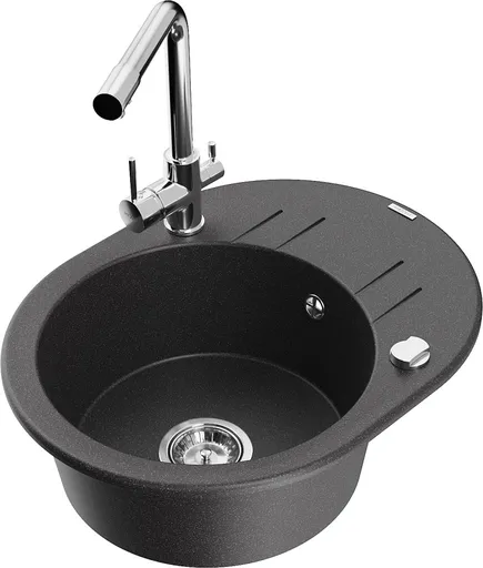 MEXEN/S Kevin granitový dřez s odkapávačem včetně baterie Duero, černá kropenatá 6517-76-671600-00