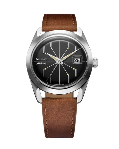 Nivada Grenchen Antarctic Spider Black 38 mm - Brown leather