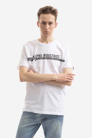 Bavlněné tričko Alpha Industries T 126505 92 bílá barva, s potiskem, 126505.92-white