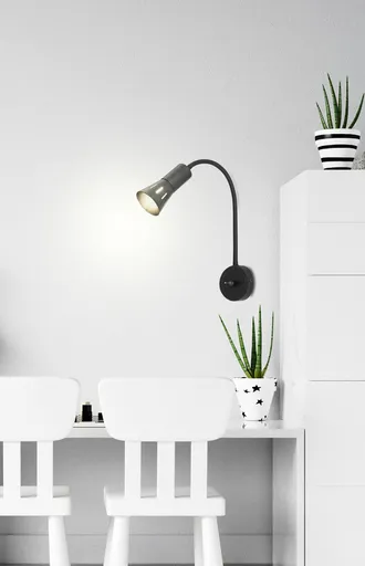 Černá nastavitelná nástěnná lampa s ramenem + vypínač Arena