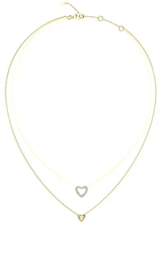 Guess Dvojitý pozlacený náhrdelník se srdíčky Beloved JUBN05026JWYGT/U