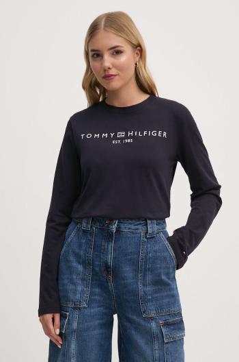 Bavlněné tričko s dlouhým rukávem Tommy Hilfiger tmavomodrá barva, WW0WW43620