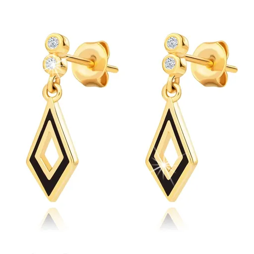 Visící náušnice ze 14K zlata s černou glazurou a zirkony