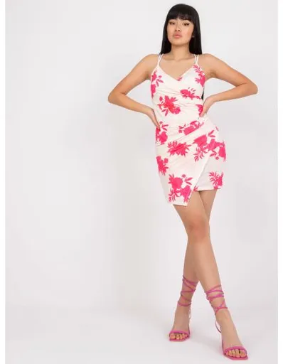 Dámské šaty na ramínka přiléhavé mini XIA béžovo-růžové