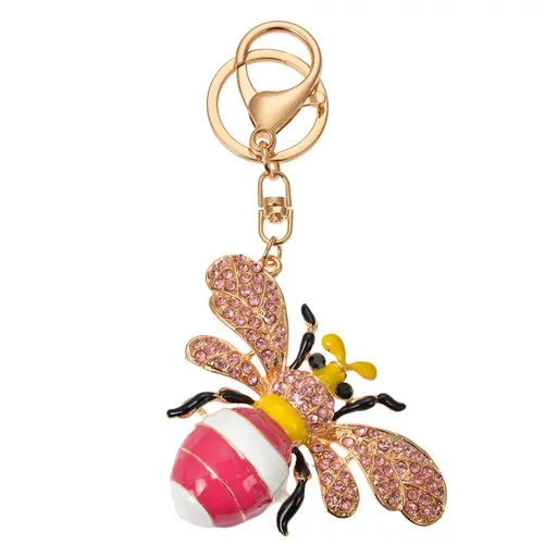 Růžovo-zlatý kovový přívěšek na klíče s kamínky včela - 6*2*8 cm JZKC0177