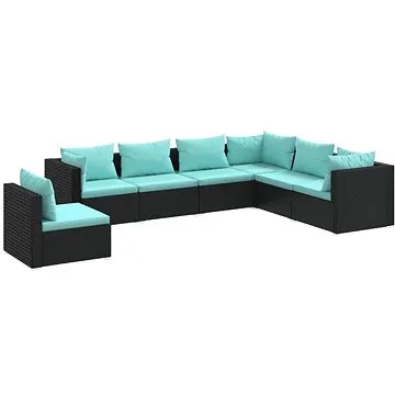 7dílná zahradní sedací souprava s poduškami polyratan černá, 3102353 (3102353)