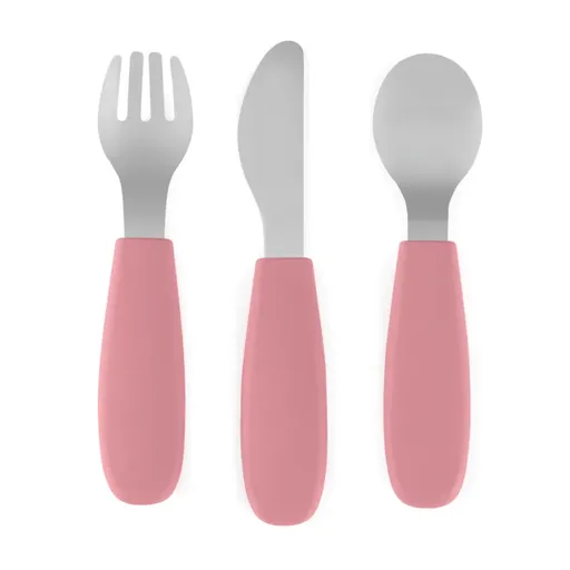 Petite&Mars Take&Match Stainless Steel Cutlery Set příbor pro děti Dusty Rose 12m+ 3 ks