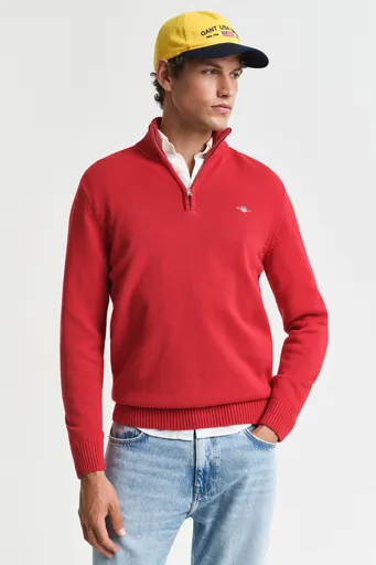 SVETR GANT CASUAL COTTON HALF ZIP RUBY RED