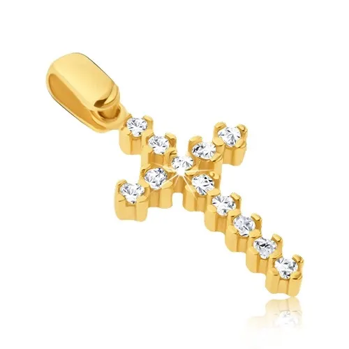 Zlatý přívěsek 585 - prodloužený latinský kříž se zirkony a kolíčky