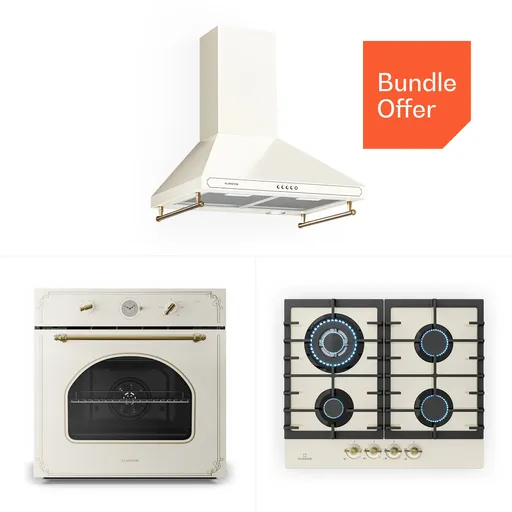 Klarstein Victoria 60 Trojitá sada plyn, Plynové varné desky, Trouba, Digestoř