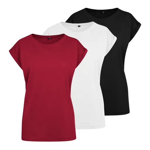 Build Your Brand Set 3 ks: Dámské tričko s ohrnutými rukávy - Černá / bílá / vínová | 2XL