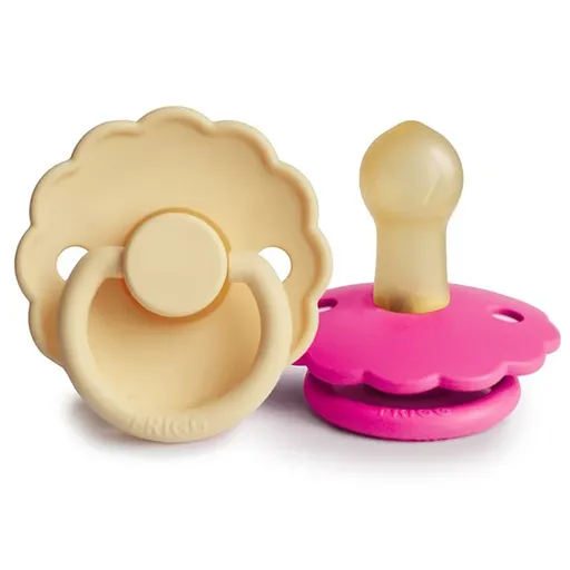 FRIGG Daisy Size 1:0-6 months dudlík Pale Daffodil/Fuchsia 2 ks