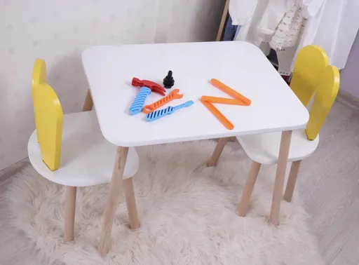 Kid's Table Set Bunny Two Chair Set - Yellow, White