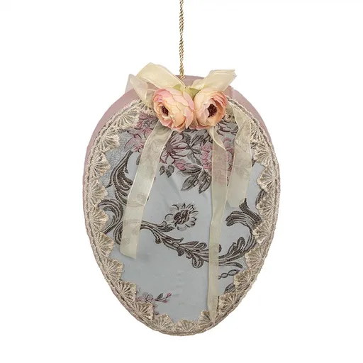 Modré závěsné vajíčko zdobené květy a mašlí Fancy - 21*4*30 cm Clayre & Eef