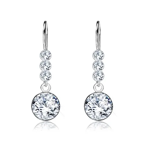 Stříbrné 925 náušnice, kulaté Swarovského krystaly čiré barvy