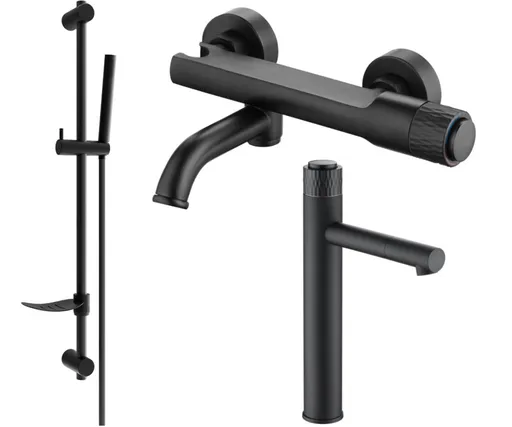 MEXEN/S Diamond DF70 Set umyvadlové a vanové baterie s příslušenstvím, černá 71513DF70-70